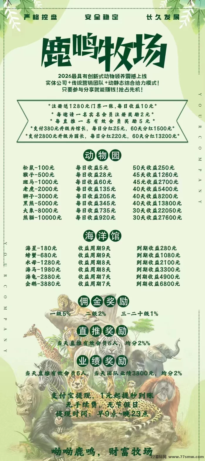 鹿鸣牧场2026玩法:零门槛领养动物躺赚,每天稳定收收溢!
