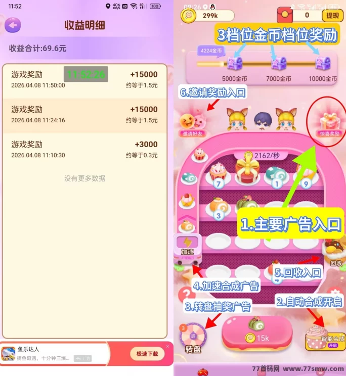 尚玩甜品合成玩法顶包5米,每天轻松赚几十!