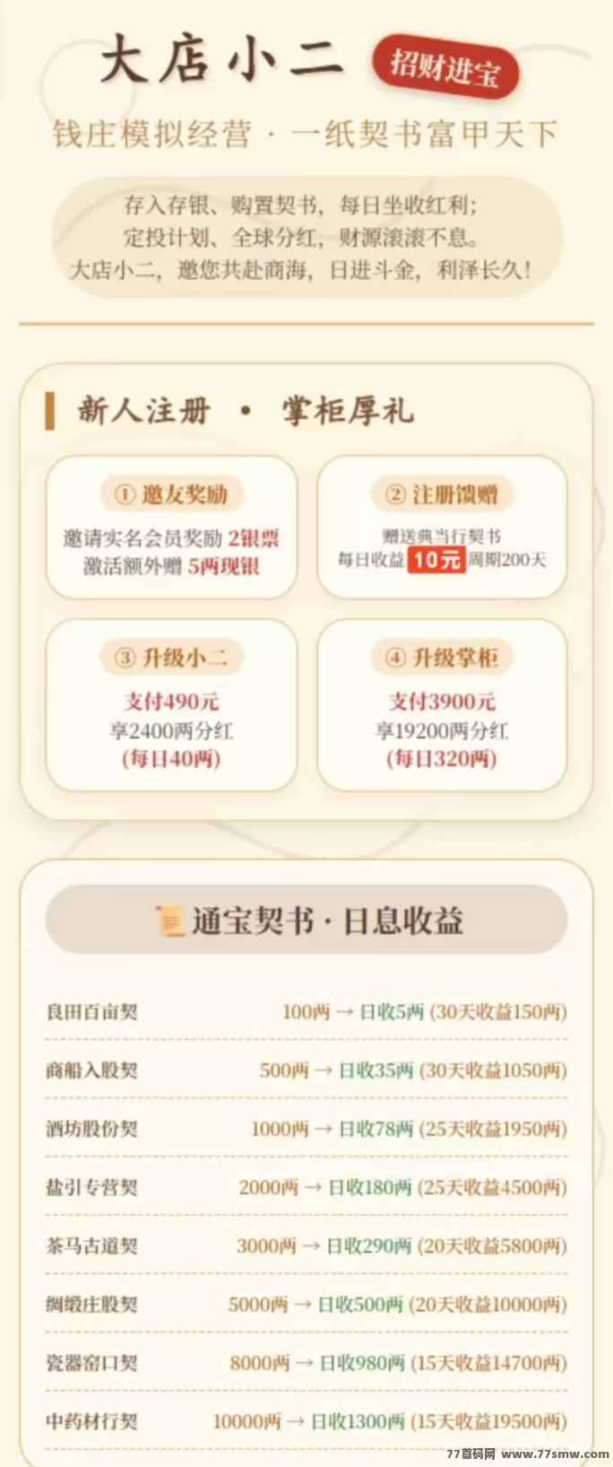 大店小二首码上线：纸契书赚金，每天轻松赚10米！